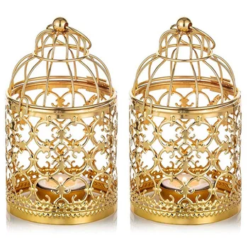 2 шт. Маленькие металлические чайные свечи, подвесные фонари для птичьей клетки, золотые фонарики для свечей, винтажные свадебные и праздничные украшения