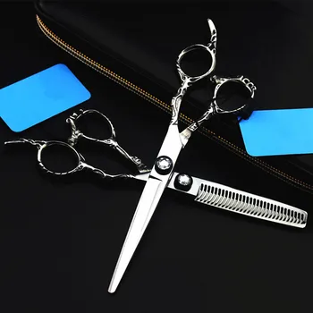 Профессиональные ножницы для волос Стрижка + Прореживание 6-дюймовые серебристые парикмахерские ножницы Полые ножницы для волос Инструмент для укладки