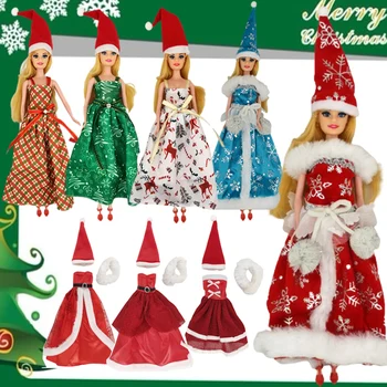2 комплекта Новый подарок Рождественские наряды для кукол Барби Одежда и аксессуары Игрушки ручной работы для детей Длинные платья для куклы 30 см
