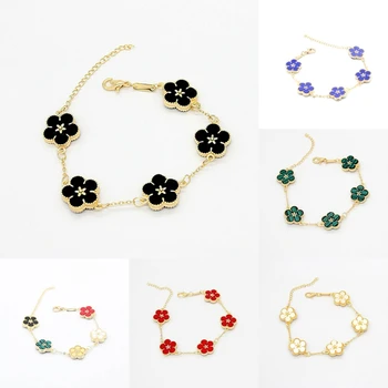  Новый корейский сладкий пятилистник цветочные браслеты для женщин шарм двусторонние цветы металлический браслет свадебная вечеринка ювелирные изделия подарки