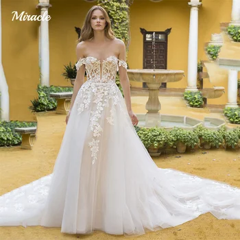 A-Line Свадебное Платье Для Женщин Изысканный Возлюбленная Невеста Халат Свадебное платье с открытой спиной Аппликации с открытыми плечами Новый Vestidos De Novia