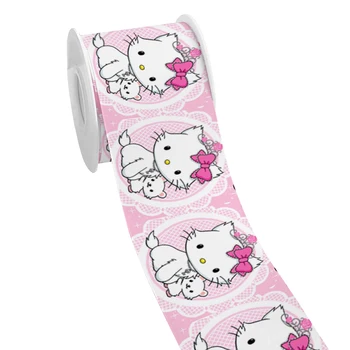 Японский Sanrio Cat Cartoon Hello Kitty Design Печатная атласная лента из грогрена для подарочной упаковки банта для волос 50 ярдов