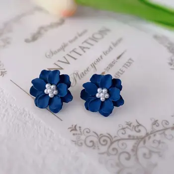 корейский синий цветок серьги зажимы для женщин и девушек без ушных отверстий летняя москитная пластина жемчужные серьги шпильки модные ювелирные изделия