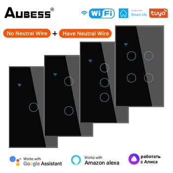 Aubess WiFi США Умный выключатель света Беспроводной интеллектуальный переключатель Сенсорная панель Tuya Smart Life Поддержка управления приложением Alexa Google Home