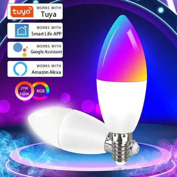 Tuya E14 Свечные лампы WiFi Светодиодная лампа 5 Вт 7 Вт 9 Вт RGB Лампы с регулируемой яркостью Лампа Smart Life APP Лампочки голосового управления с Alexa Google Home