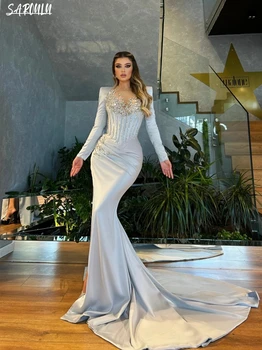 Потрясающий халат невесты с высоким воротником Элегантные бисерные кристаллы Свадебные платья Классическое вечернее платье в пол Vestidos De Novia