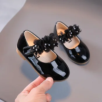 Размер 21-30 Обувь для ходьбы для девочек Детская искусственная кожа Big Flower Summer Princess Shoes Party Wedding Baby Girls Dance Shoes