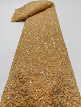 2024 Высокое качество Африканская кружевная ткань Пайетки Сетка Кружево Роскошные 3D бусины Вышитая кружевная ткань для пошива вечернего платья