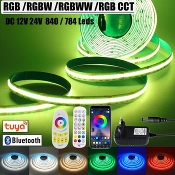 RGB RGBWW RGBCCT COB Светодиодная лента 12 В 24 В Tuya WIFI Bluetooth TV Подсветка Украшение комнаты Светодиодная лента Диод Гибкие ленты