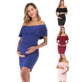 Женское платье для беременных с открытыми плечами с оборками без рукавов облегающее платье для ребенка Платья для беременных для фотосессии для беременных