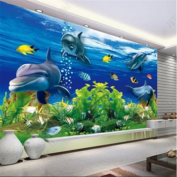 Фото 3D Фотообои для гостиной Подводный мир дельфин ТВ диван фон Обои Домашний декор papel de parede