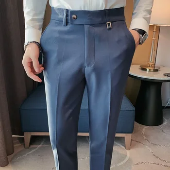 Британский стиль Осень Новый однотонный деловой повседневный брюки Мужские универсальные формальные офисные брюки Прямой костюм Брюки E142