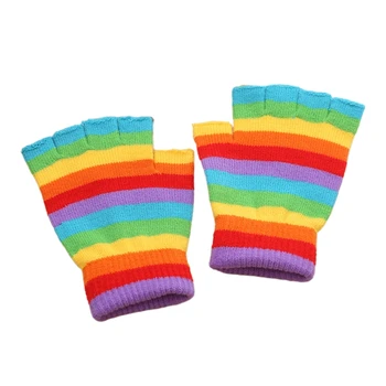 Simplicity Радужные перчатки Трикотажные эластичные полосатые перчатки без пальцев для женщин и мужчин Теплые варежки Активный отдых на свежем воздухе