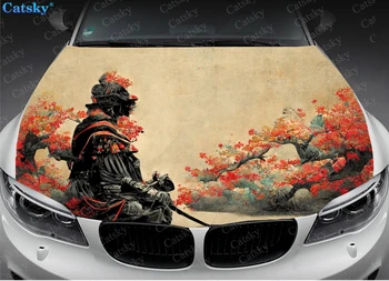 Самурай, Японский самурай, Самурай, Японский самурай, Наклейка со львом на капоте автомобиля, виниловая наклейка на капот, полноцветная графическая наклейка