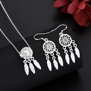 оптом 925 стерлингового серебра шарм красивое ожерелье серьги ювелирные изделия для женщин ретро набор свадебный подарок МОДНЫЙ