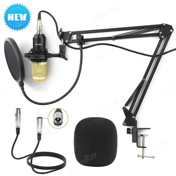XLR Конденсаторный микрофон Профессиональный кардиоидный студийный микрофон с подставкой Поп-фильтр Подкастинг Потоковая запись Микрофон BM800
