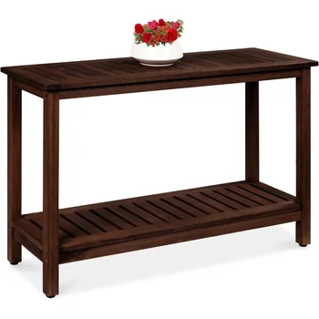  Лучший выбор продуктов 48 дюймов 2-полочный эвкалиптовый деревянный консольный стол Крытый Открытый многофункциональный буфетный бар Органайзер для хранения с /