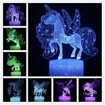 Единорог 3D Светодиодная Иллюзия Лампа Ночник Животные Лошадь Комната Декор Настольная лампа Украшение спальни Lamparas Милые Детские Подарки Игрушки