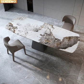 Роскошный набор обеденных столов из мраморной каменной плиты 4 стула mesa de jantar comedor a manger sillas tisch tavolo esstisch Основание из углеродистой стали