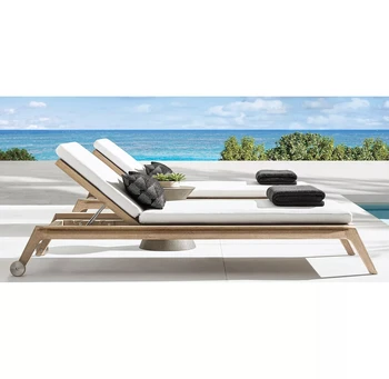 Высококачественный шезлонг у бассейна, тиковая мебель, шезлонги на открытом воздухе, деревянные шезлонги с подушкой