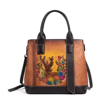 Винтажная сумка из натуральной кожи Женская женская сумка из коровьей кожи в китайском стиле Женская сумка из коровьей кожи Цветочная женская сумка через плечо или через плечо