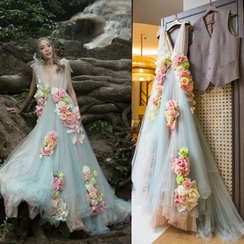Роскошные свадебные платья А-силуэта V-образным вырезом без рукавов 3D цветочные свадебные платья на заказ Vestido de Novia