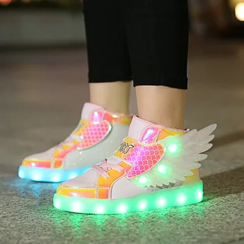 USB зарядное устройство Светящиеся кроссовки Детская светодиодная повседневная обувь Мальчики Светодиодные тапочки Светящиеся кроссовки Дышащая обувь для девочек Размер 27-37