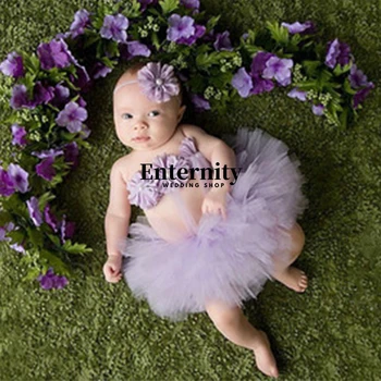 Новорожденная принцесса Милая фотография Реквизит Костюм Младенца Костюм Наряд с цветочной повязкой на голову Летняя девочка Летнее платье