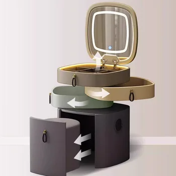 Роскошный косметический стул для макияжа Круглое классическое зеркало Современное хранение туалетного столика Женская мода Meubles De Chambre Мебель для спальни