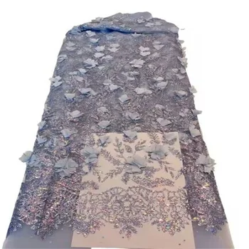 Африканская кружевная ткань 2023 Розовый высококачественный нигерийский пайетки Тюль Кружевная ткань Французская роскошная 3D цветочная кружева для свадьбы