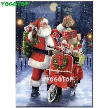Санта-Клаус Мотоцикл 5d Алмазная вышивка Квадрат / Круг Дрель Мозаика Сделай сам Алмазная живопись Ремесло Рождественский подарок YY5379
