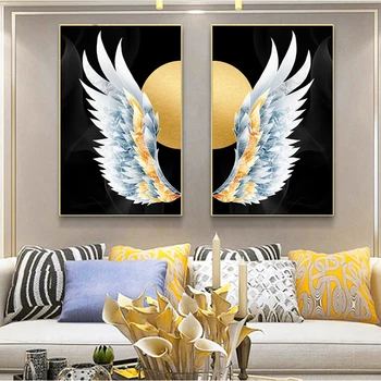 Абстрактный Золотые крылья алмазная живопись вышивка крестом фулл дрель алмазная мозаика вышивка перо золото луна нордический домашний декор