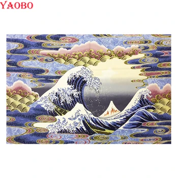 Японский стиль Большая волна Канагава Серфинг Живопись Алмазная вышивка 5D Алмазная живопись Вышивка крестом Полный комплект Горный хрусталь