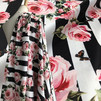  полосатая печатная роза 100% полиэстер ткань мода для рубашки платье ручной работы DIY швейная ткань оптом ткань на метр