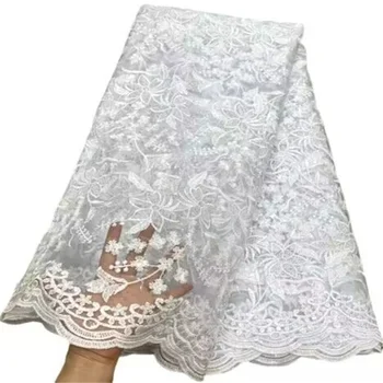 Тяжелая чисто белая кружевная ткань с пайетками из бисера для свадебного платья роскошное вечернее платье французское кружево 5 ярдов