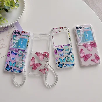 Милые мультяшные красочные чехлы-бабочки для телефонов для Samsung Galaxy Z Flip 5 5G Мягкий складной экран Подставка Чехол Wifh Браслет