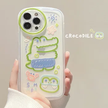 Korea Cute Graffiti label tide Crocodile Чехол для iphone 14 13 Pro plus SE Soft Cover силиконовый чехол