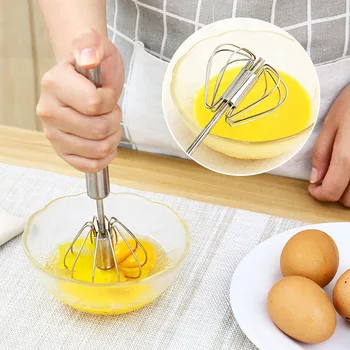  Полуавтоматический маленький миксер для яиц из нержавеющей стали Взбивайте сливки Миксер для яиц Бытовая кухня Ручной взбиватель яиц