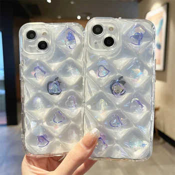 USLION Luxury Clear Drip Glitter Hearts Чехол для телефона для iPhone 14 13 12 11 Pro Max X XR XS 7 8 14 Plus Soft TPU Крышка бампера Capa