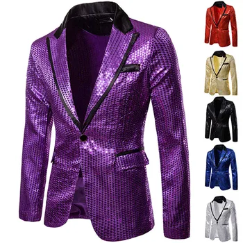 Блестящее золото Блестящий блестящий украшенный пиджак для мужчин Ночной клуб Выпускной мужской костюм Блейзер Homme Костюм Сценическая одежда для певца
