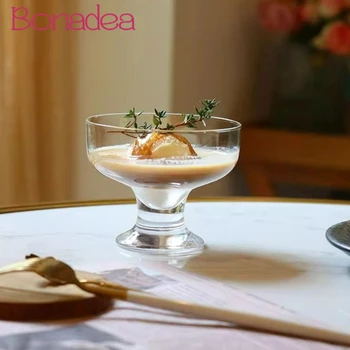 Простые стеклянные десертные чашки Креативная чашка для йогурта Высокие стаканы для мороженого Миски для завтрака Овсянка Миска для пудинга Кухонные аксессуары