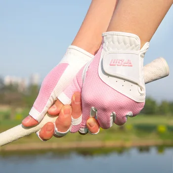 1 пара мягких перчаток для гольфа Износостойкие кожаные сетчатые перчатки для пальцев Солнцезащитный крем Дышащие чехлы для пальцев для гольфа Женщины