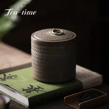 Ретро Грубая керамика Чайник Японская позолота Керамическая чайница Чайница Маленькие герметичные горшки Контейнеры для чайных листьев Органайзер для специй с крышкой