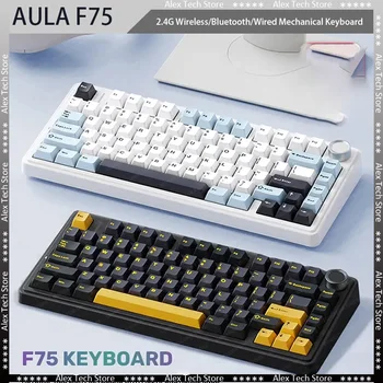 AULA F75 2.4G Беспроводная / Bluetooth / проводная 3-режимная механическая клавиатура 75% Макет Многофункциональная ручка Игровая клавиатура RGB с горячей заменой