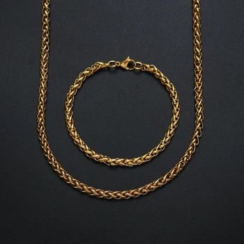оптовая цена 5 мм нержавеющая сталь золотой цвет киль цепь ожерелье браслет модные ювелирные изделия набор для мужчин хип-хоп рок стиль