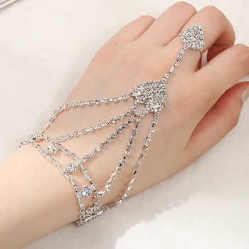  модный хрустальный женский браслет с кольцом на палец серебряного цвета горный хрусталь звено цепь браслет роскошные ювелирные изделия для свадебной вечеринки