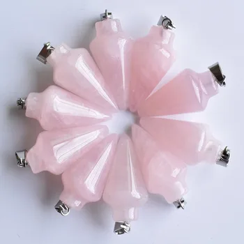  Мода из натурального камня розовый кристалл маятник круглый конус подвески для изготовления ювелирных изделий 10 шт./лот оптом