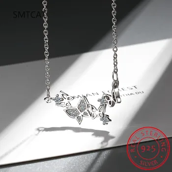 925 Стерлинговое серебро Штабелируемое ожерелье с подвеской-бабочкой для женщин День рождения Рождественский подарок Pave Setting CZ Ювелирные изделия BSN293