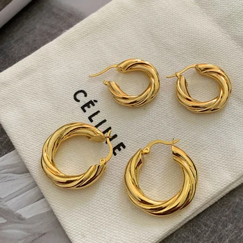 Золотые серьги-кольца для женщин Позолоченные массивные серьги-кольца для женщин Толстые легкие серьги-кольца для женщин Золотые украшения