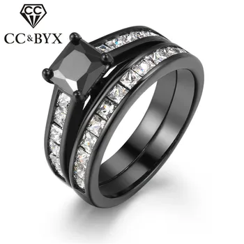 CC Модные ювелирные кольца для женщин Двойной винтажный дизайн Квадратный камень Аксессуары цвета черного золота Anillo CC1196